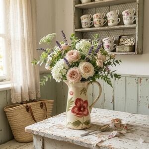 Vintage Ambiance Collections "Anemone" Large Ceramic Pitcher - 96 oz